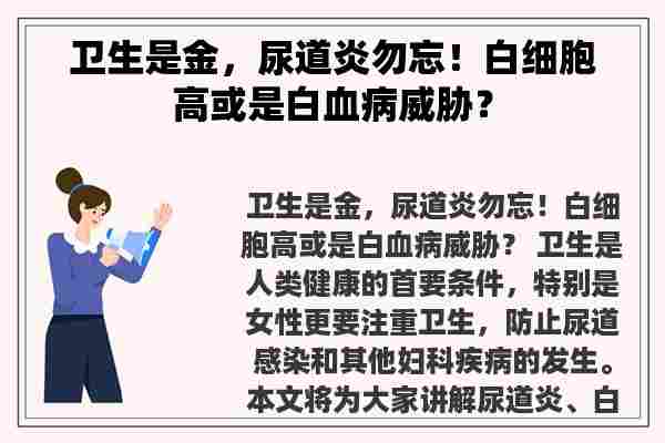 卫生是金，尿道炎勿忘！白细胞高或是白血病威胁？